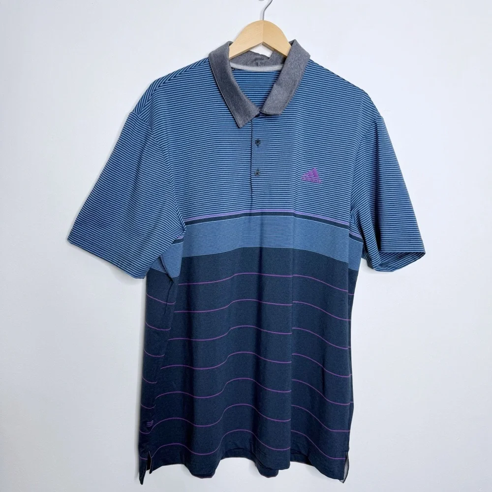 Adidas Ultimate 365 Men's 2XL Heathered Stripe Polo‎ Shirt Gold Activewear Blue